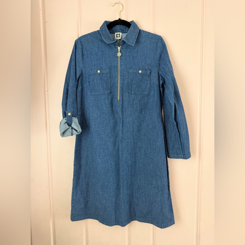 Anne Klein Chambray Shirt Dress in Light Blue sz4